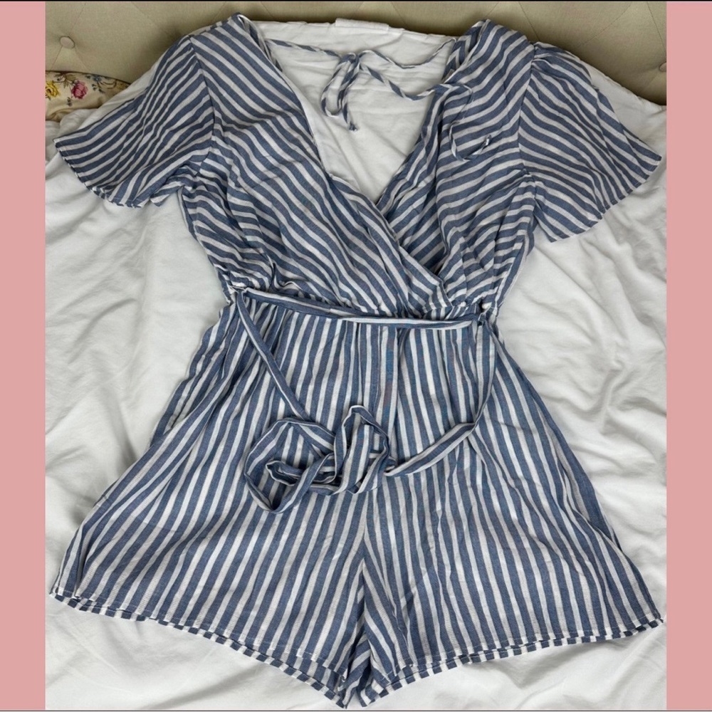mi ami francescas womens plus size devin striped front tie romper.